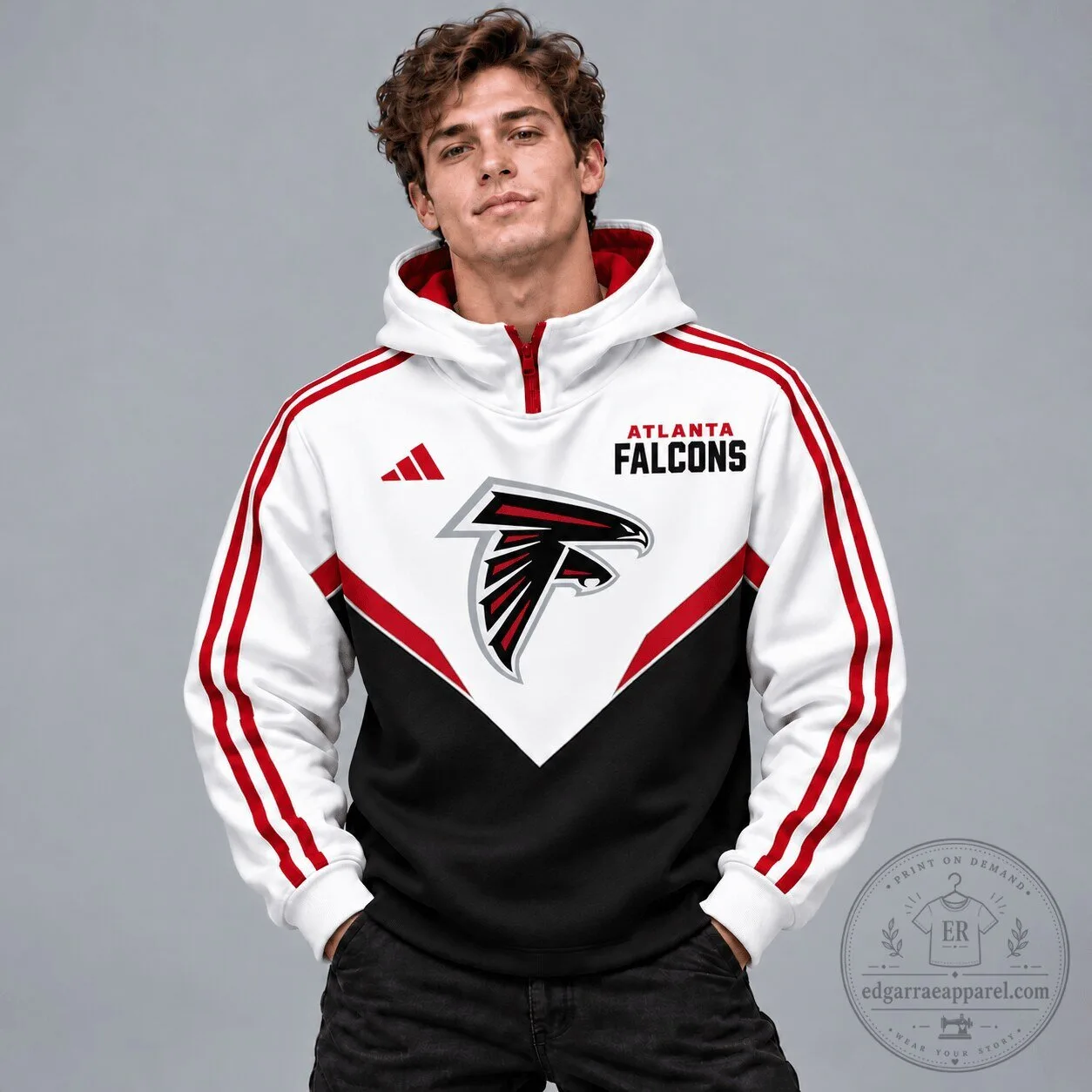 Atlanta Falcons National Football League Colorblock White and Black Hoodie