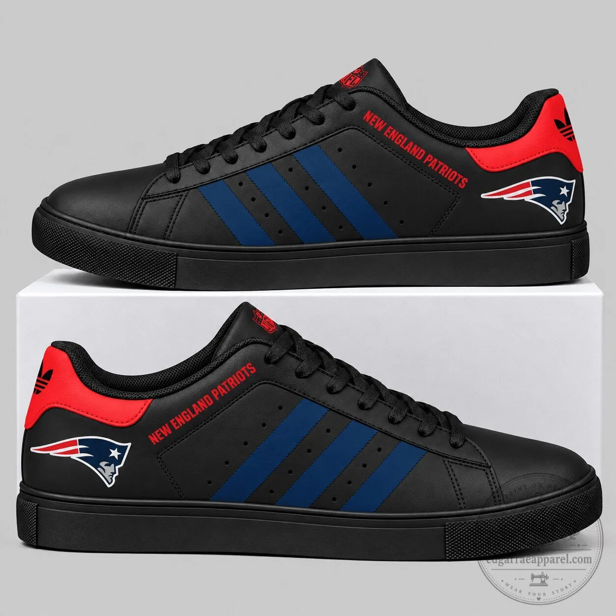 New England Patriots NFL Triple Stripe Low Top Sneakers Shoes for Men and Women